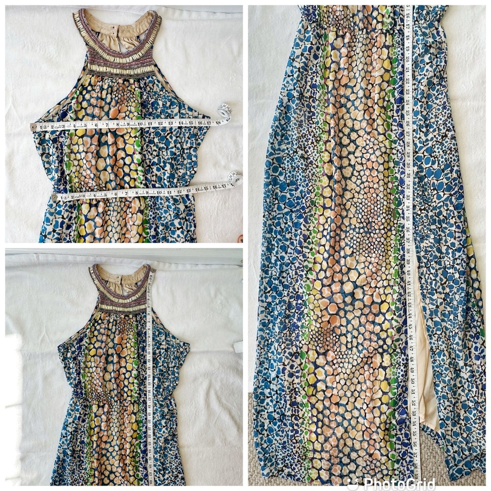 Charlie Jade Beaded Halter Neck Blue Green Colorful Party Maxi Dress, size M - Picture 13 of 16